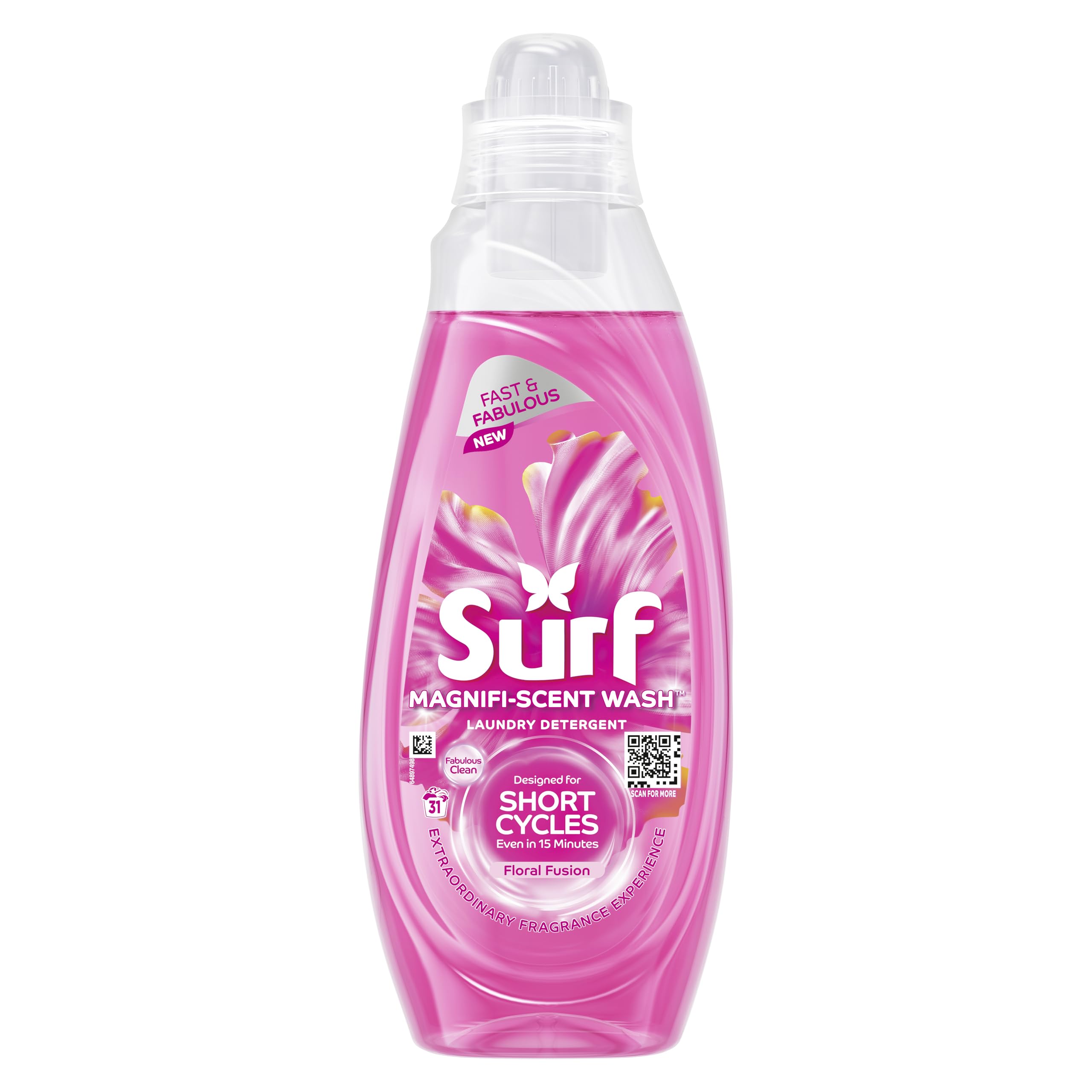 Surf Magnifi-Scent Wash Floral Fusion Laundry Liquid Washing Detergent For Short Cycles Fast and Fabulous Fragrance 837 ml (31 Washes)