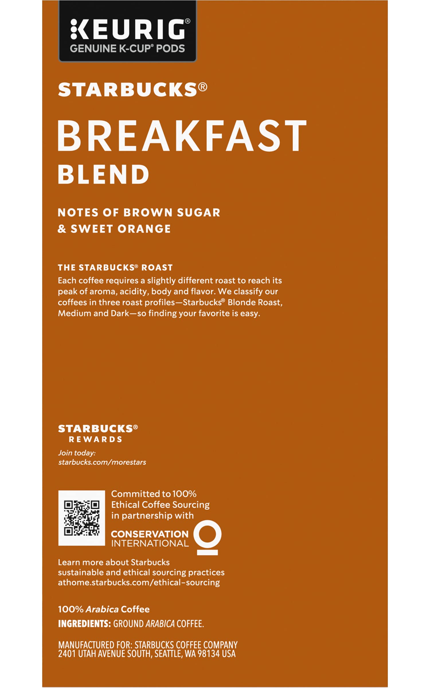 Amazon.com: Starbucks Coffee K-Cup Pods, Breakfast Blend, Medium Roast  Coffee, Notes of Brown Sugar & Sweet Orange, Keurig Genuine K-Cup Pods, 32  CT K-Cups/Box (Pack of 3 Boxes) : Grocery & Gourmet