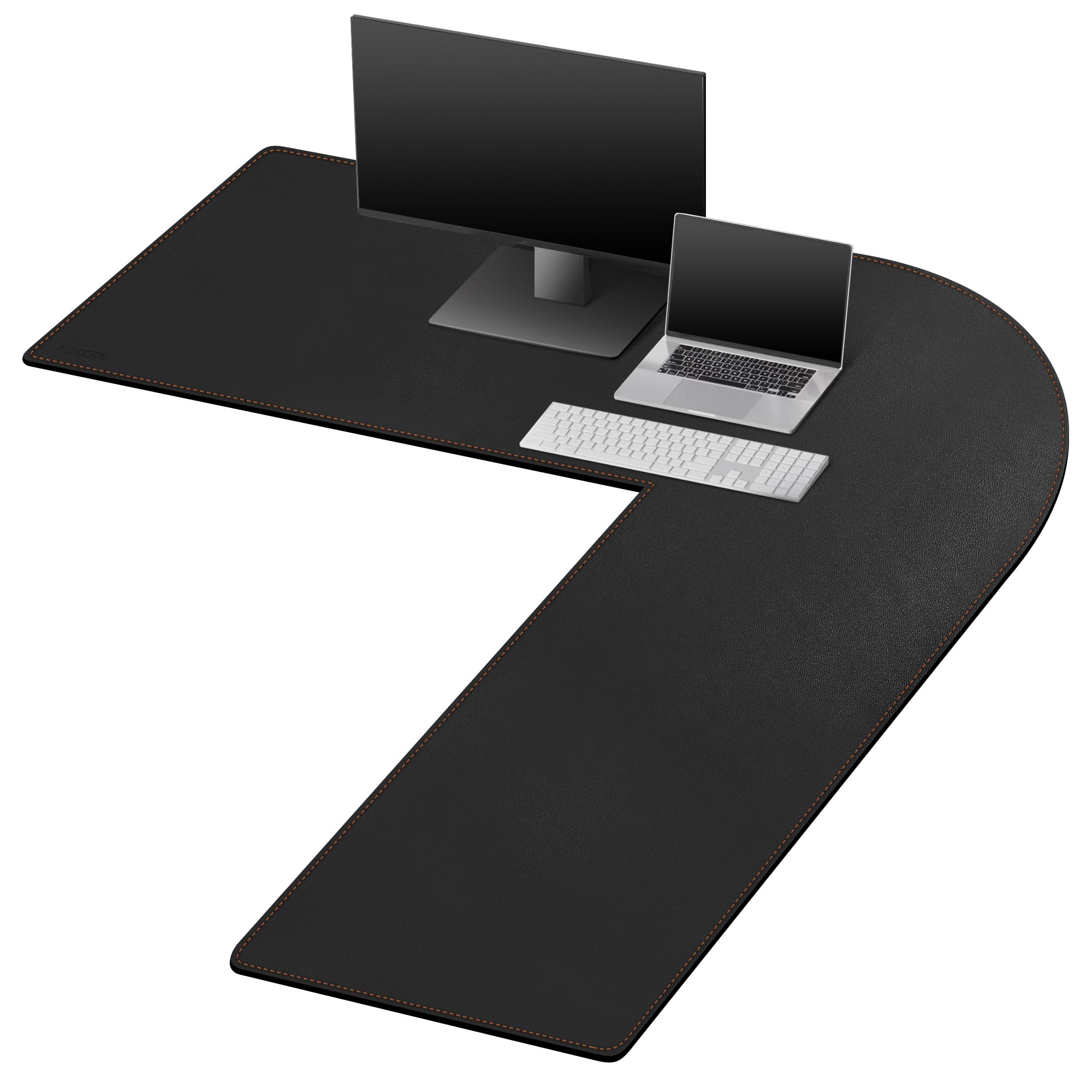 MAIDERN Tappetino da Scrivania Angolare Grande （140+140）x50 cm - Faccia in Pelle per Gaming e Ufficio (Nero)