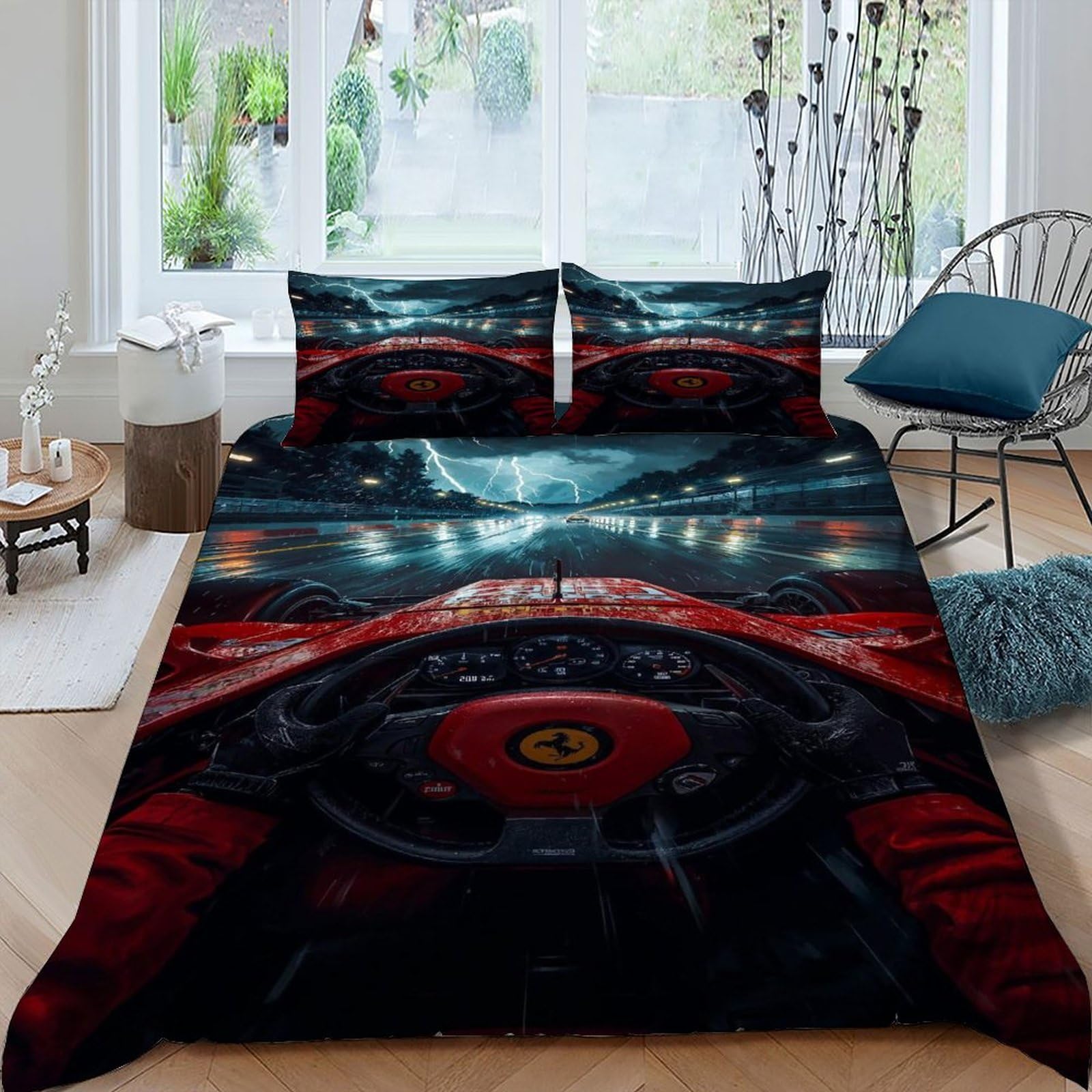 Housse de couette 220x240cm circuit : ambiance chambre ado passionné de race