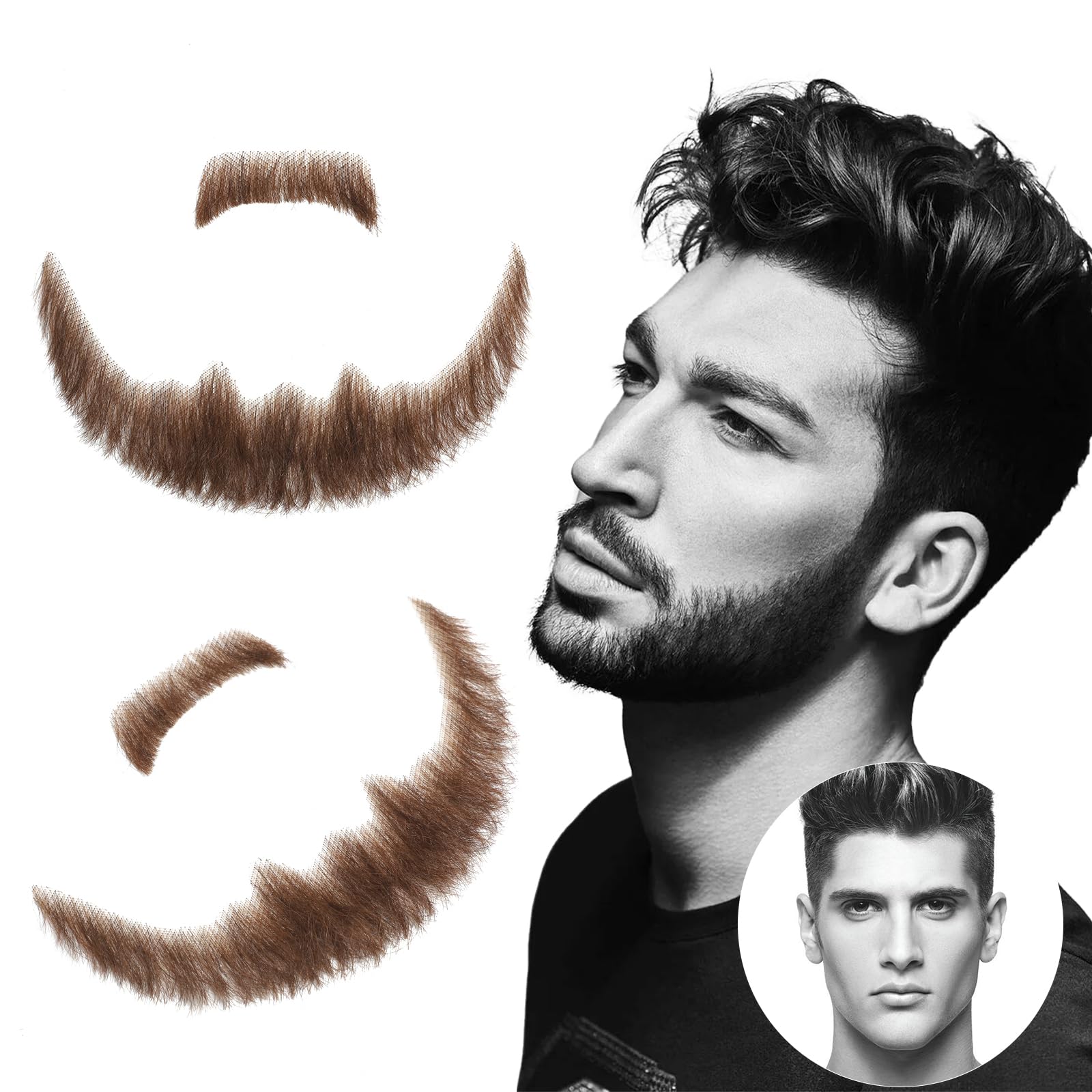 Fake Beard, Invisible Soft Lace Fake Mustache, Thick Stylish Full Face Realistic Beard, Human Hair Stick On Mustache for Adults, Handmade Beard