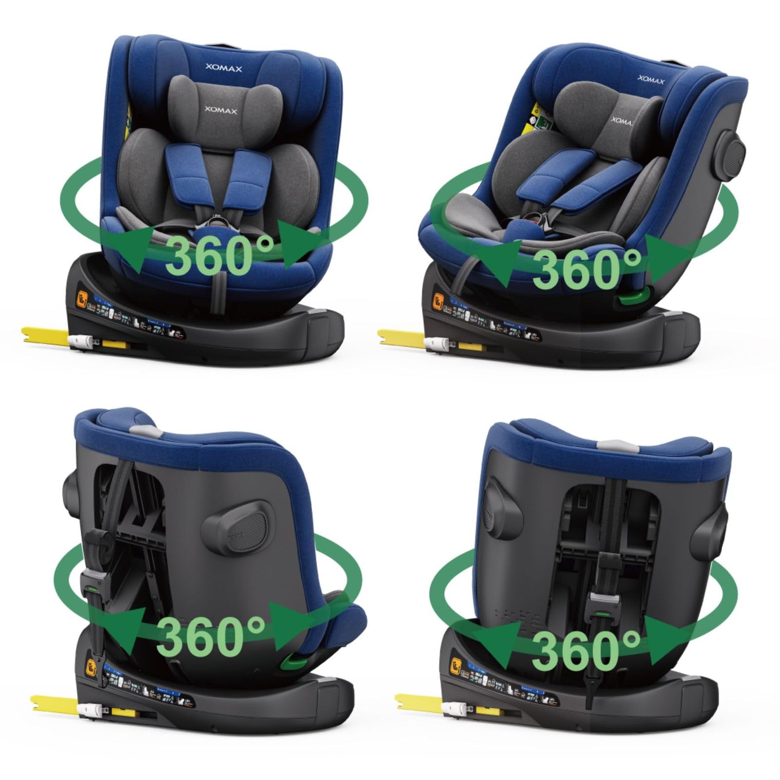 Xomax C013 Kindersitz 360° drehbar mit Isofix, ECE R129, 0-36 kg, verstellbar, neigbar, atmungsaktiver Bezug, 5-Punkt-Gurt, Top Tether, Autokindersitz für Babys & Kinder 0-12 Jahre, Farbe: (Blau)