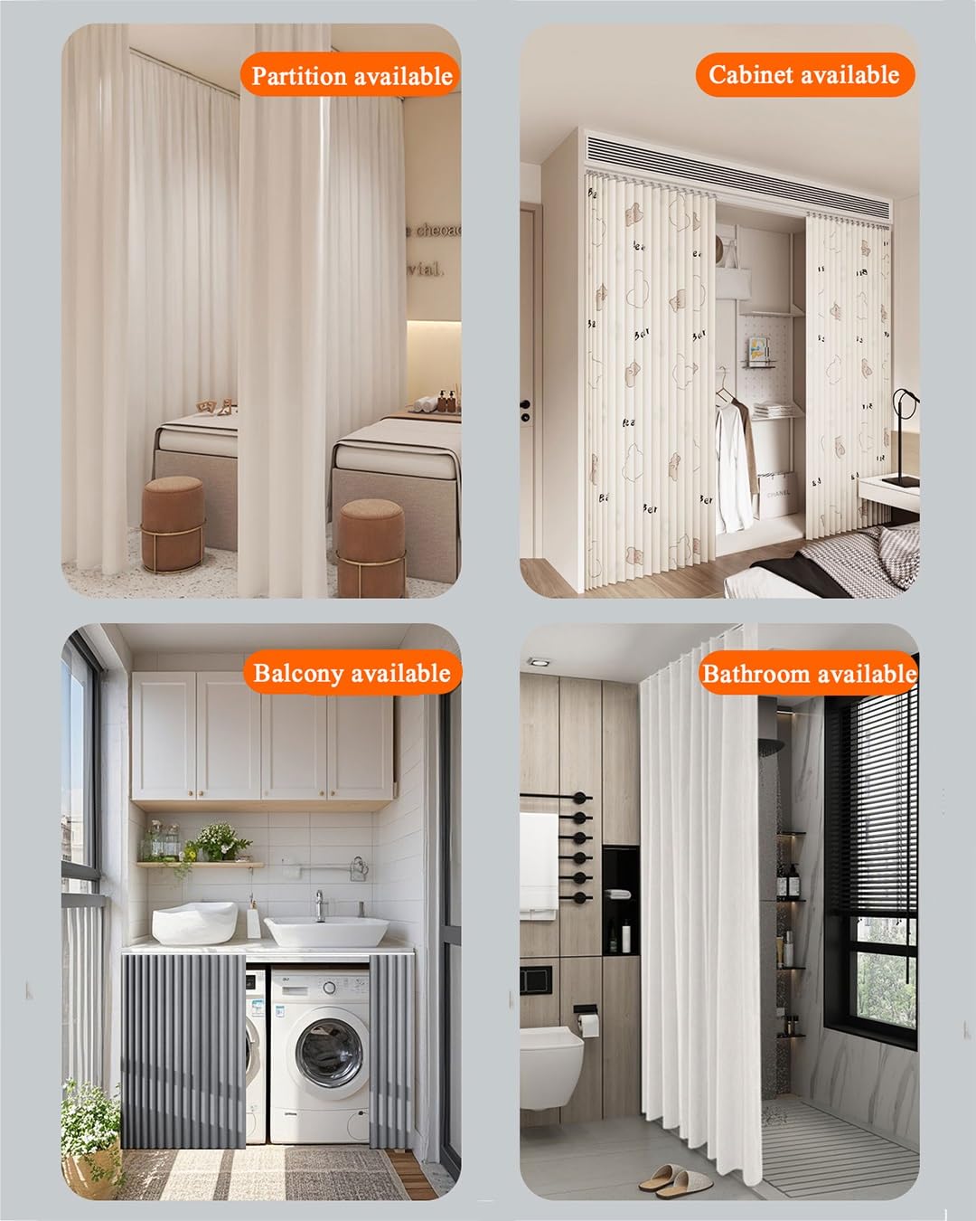 Wytrzymały system szyn do zasłon – 1-kierunkowe karnisze do przegród pomieszczeń, sypialni, salonu, prysznica - białe, 180 cm, 2 x 90 cm, łatwy montaż