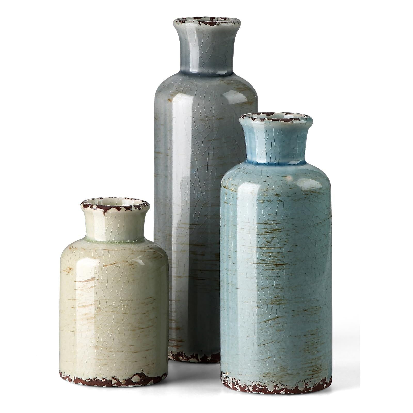 CwlwGO- Ceramic Vase 3 Piece Set, Small Flower vases for Home Decoration, Modern Farmhouse Decoration, Living Room,Table Shelf, Centerpieces, Fireplace and Entrance Decorations-Multicolor.