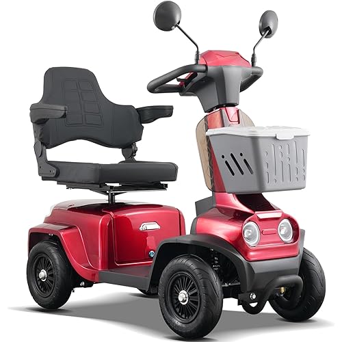 Mobility Scooter Folding Power Scooter, 4 Wheel Foldable Electric Scooter for Adults, Seniors with Long Range Battery, Basket, Car Light