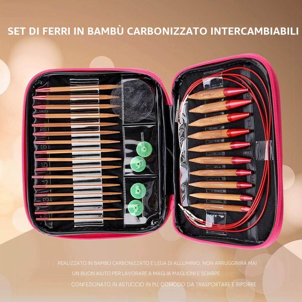 Samfox - Set di ferri da maglia, 13 pezzi/set intercambiabile in alluminio bambù 2,75 mm-10 mm ferri da maglia circolari fatti a mano