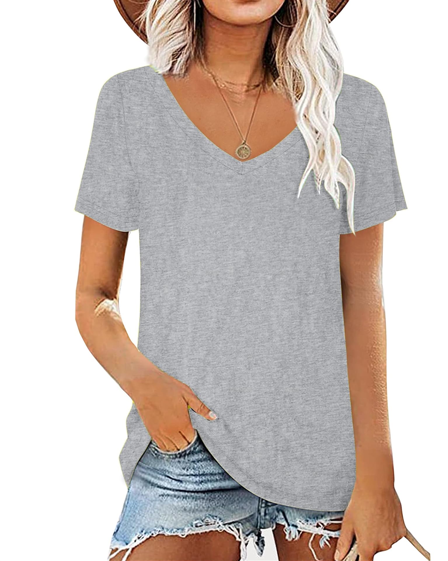 AirMood Maglietta estiva da donna, scollo a V, casual, a maniche corte, tunica