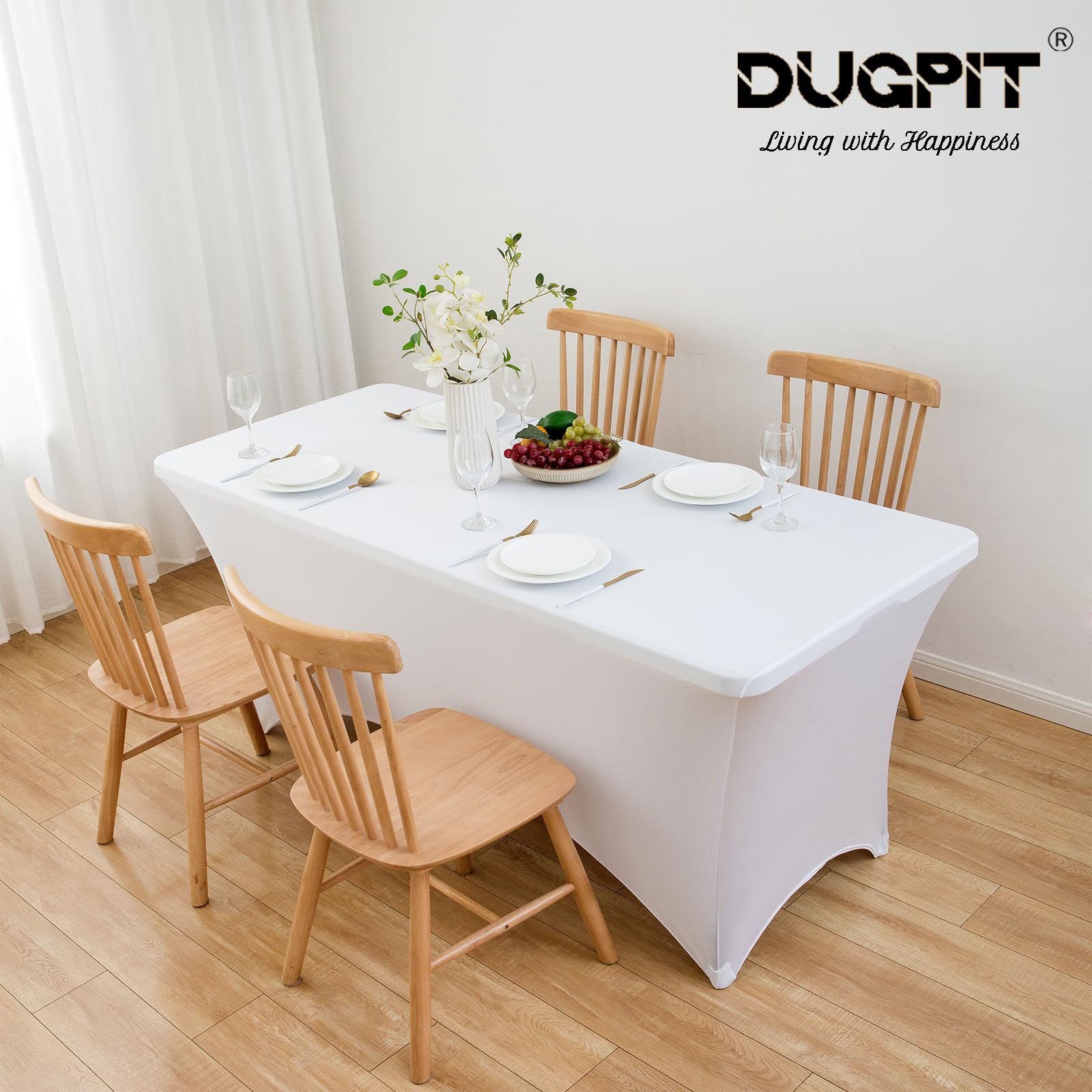 6 manteles de elastano, mantel elástico ajustable para mesa rectangular de 6 pies, mantel rectangular elástico ajustado para fiestas, banquetes, bodas, ferias comerciales, eventos (blanco)