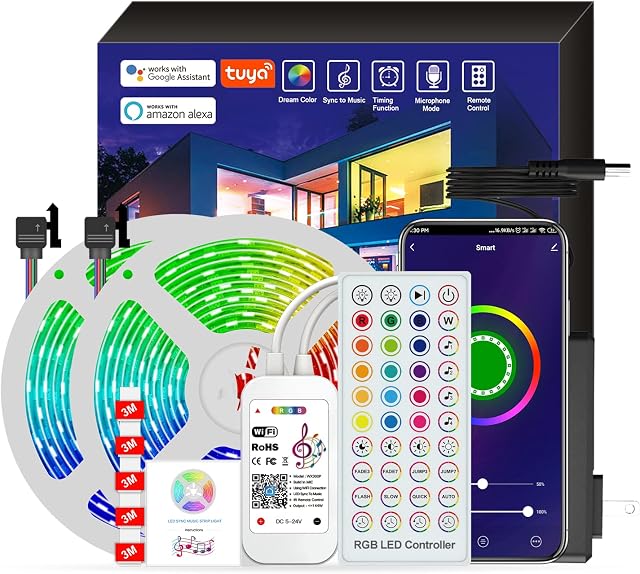 Senelux LED Strip Lights with Remote 15m/50ft, IP65 Waterproof 5050 SMD RGB Flexible Led Strip Kit for Bedroom Kitchen Party Kids Room Decoration, Music Sync RGB LED Strip Lights Colour Changing