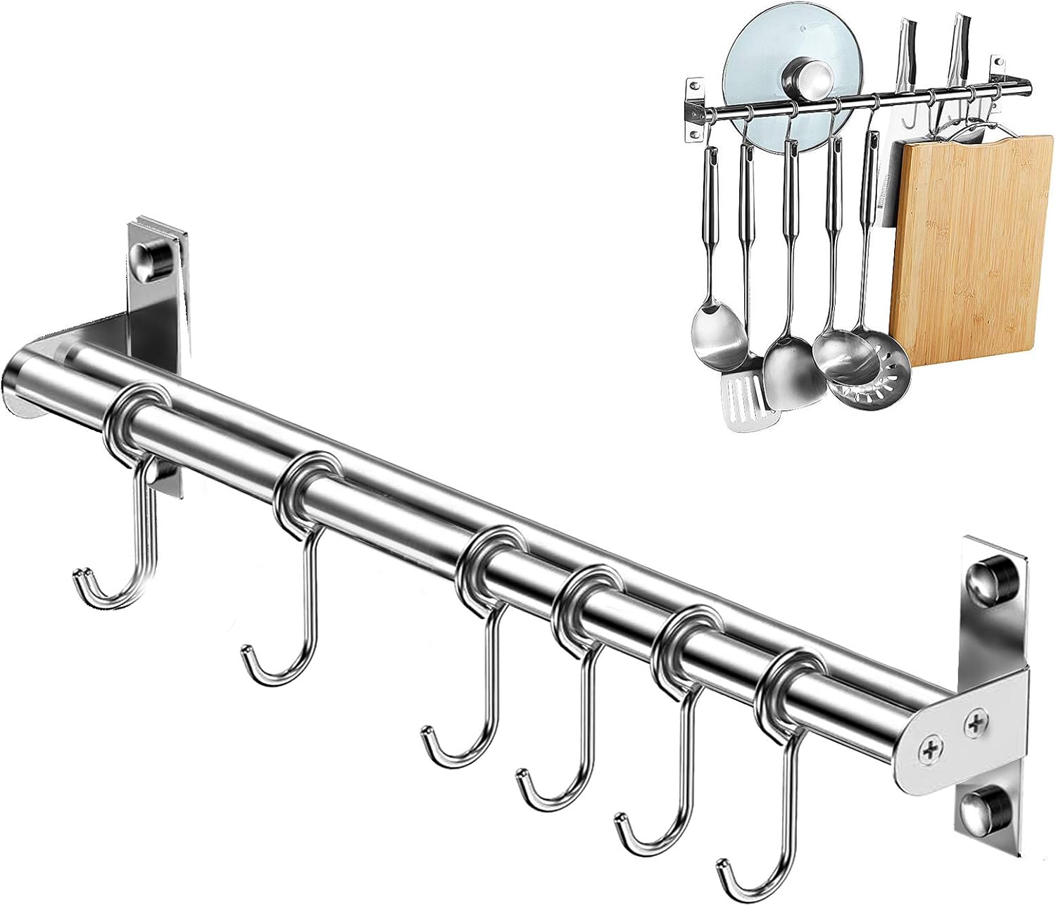 TEESIN Kitchen Utensil Rack, Wall Mounted Kitchen Utensil Rack with 6