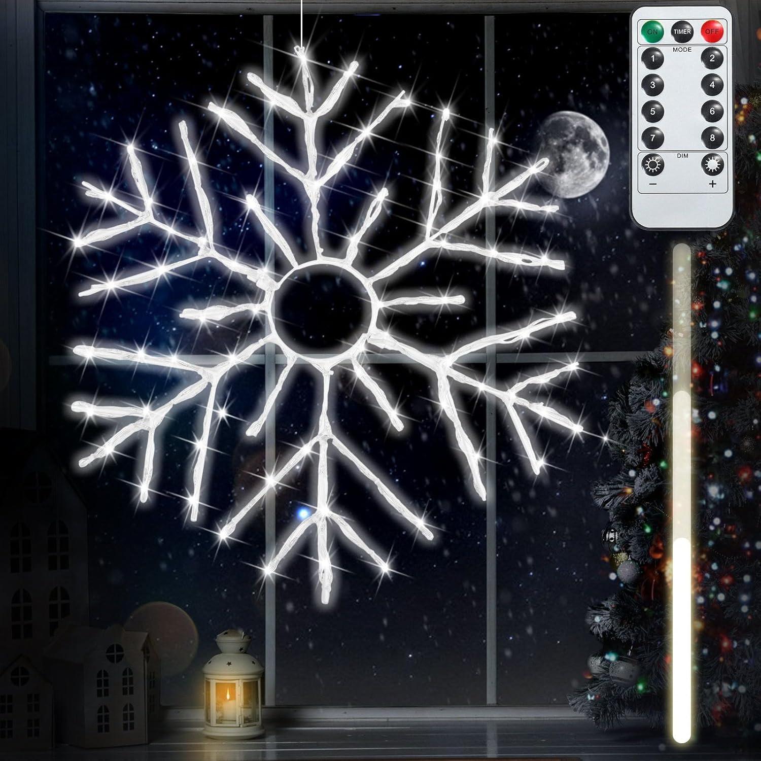 Aurelema Christmas 20" Folding Cool White Snowflake Decoration Twinkling LED Snowflake Lights USB Powered Lighted Snowflakes for Outside Snowflake Window Silhouette Light with Modes Remote Timer