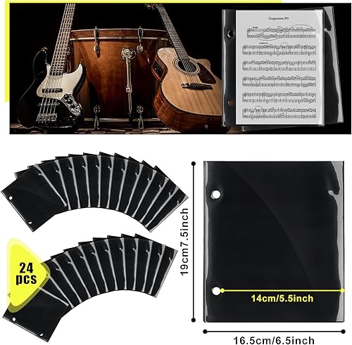 Miniatura 24 de Outus Carpeta musical con 2 agujeros de 7.5 x 6.3 pulgadas, de PVC, impermeable, para guardar archivos de partituras (negro, doble disponible)