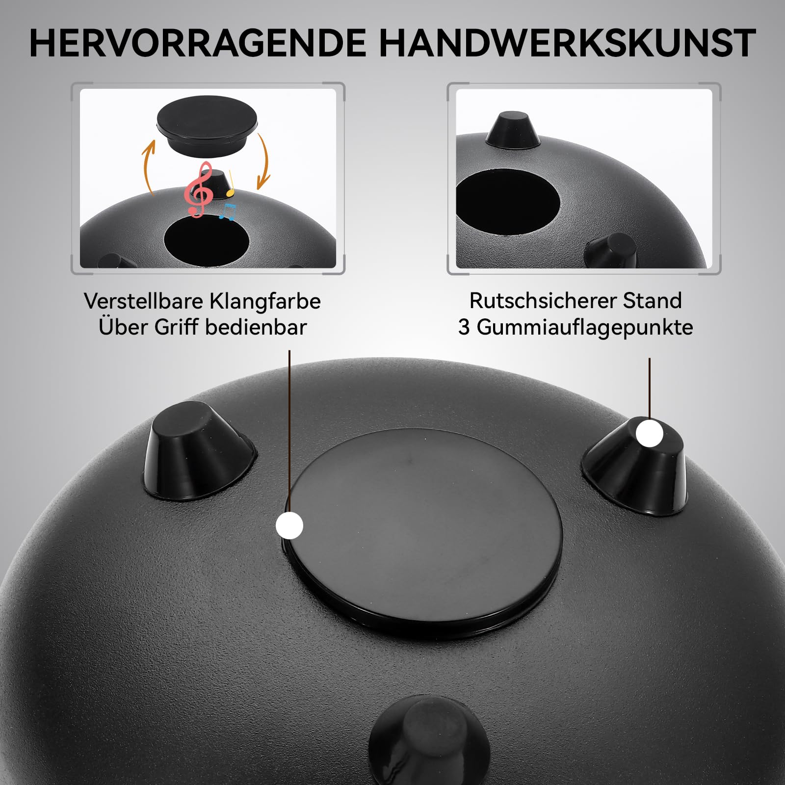 Zungentrommel 6 Zoll 8 Tone | Steel Tongue Drum | Handpan für Meditation & Entspannung, Yoga, Familienaktivitäten | Garden Regen Trommel Instrument(Schwarz)