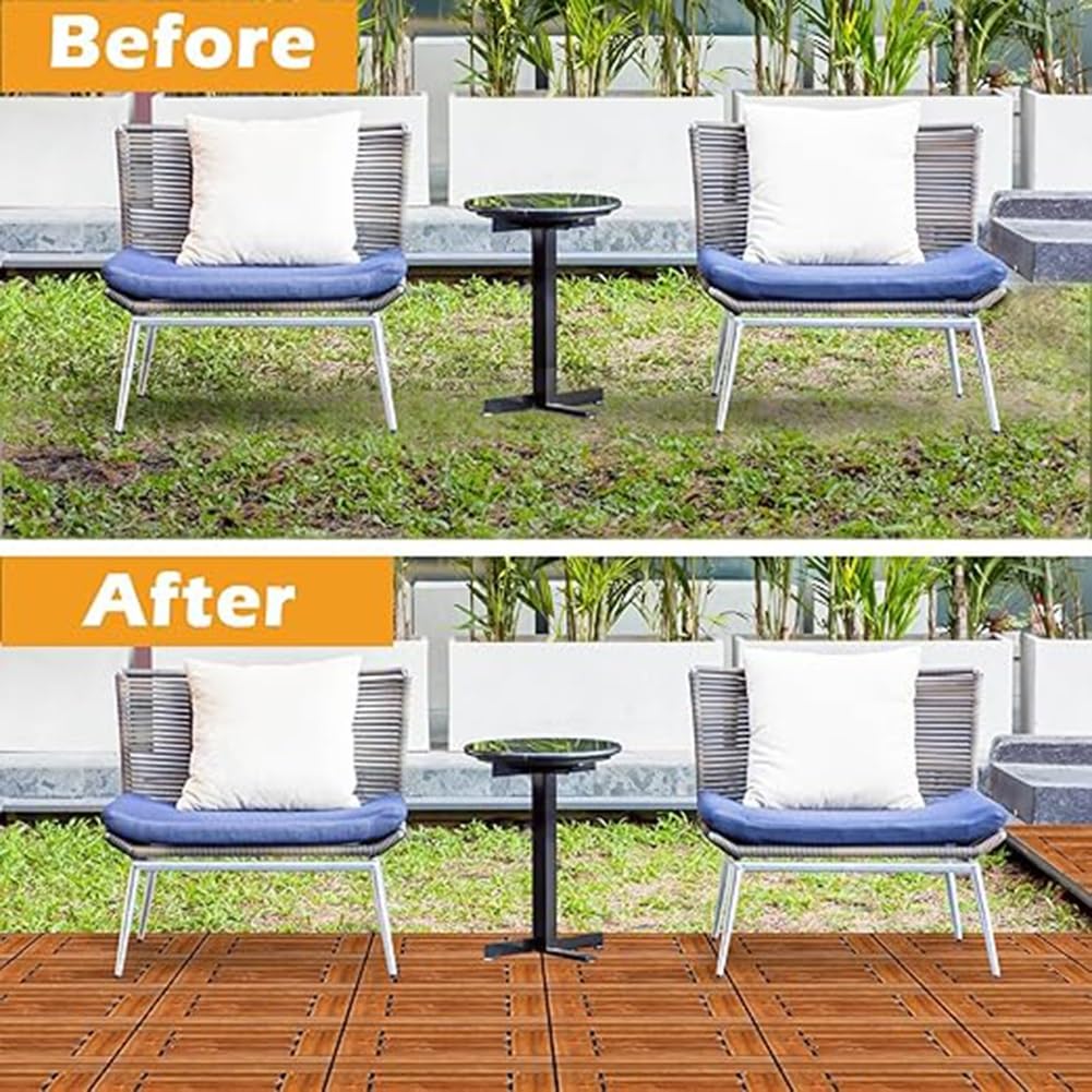 Baldosas compuestas entrelazadas for terrazas con acabado de veta de madera, paneles de suelo for exteriores de 12x12 pulgadas fáciles de montar(36)