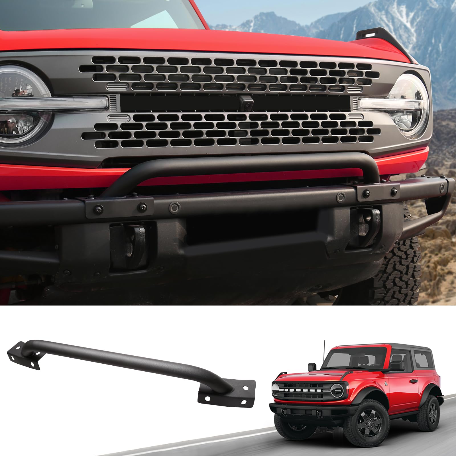 Mabett Bumper Bull Bar Black Powder fit Ford Bronco Accessories 2024 2023 2022 2021, Anti-Rust Steel Bumper fit Bronco 2/4-Door Front Bumper Grille Guard (Not for Bronco Sport)