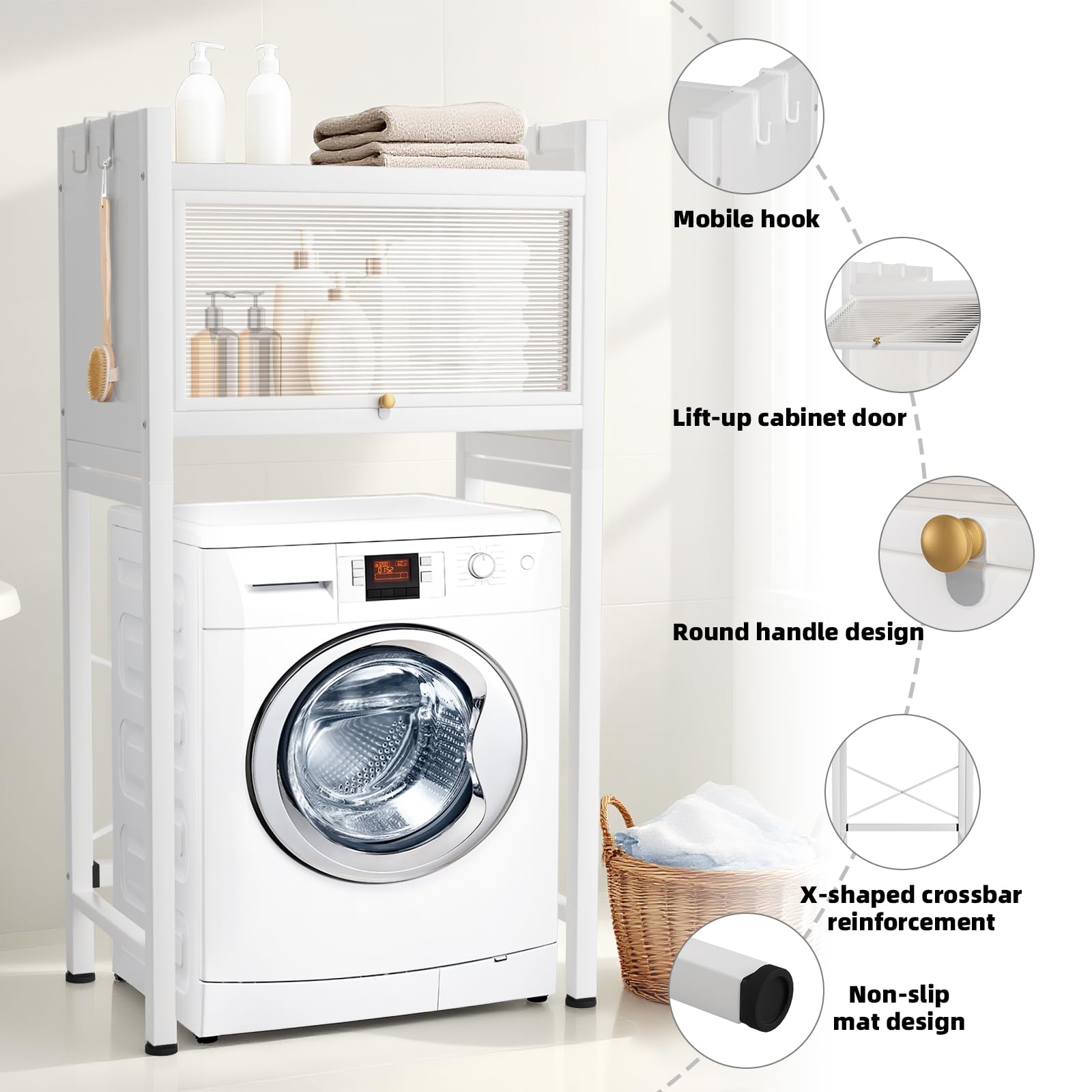 Scaffale sopra Lavatrice e WC a 2 Ripiani – Mobile Salvaspazio per Bagno e Lavanderia, er Lavatrice e Asciugatrice, Mobile da bagno, Bianco, 70 x25x133.5cm
