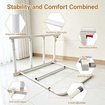 Bed Rails for Elderly Adults Safety, Foldable Bedside Assist Rail with 180KG Weight Capacity, Upgraded 36.6 x 19.7 Bed Guard Handle for Seniors Post-Operative Pregnant