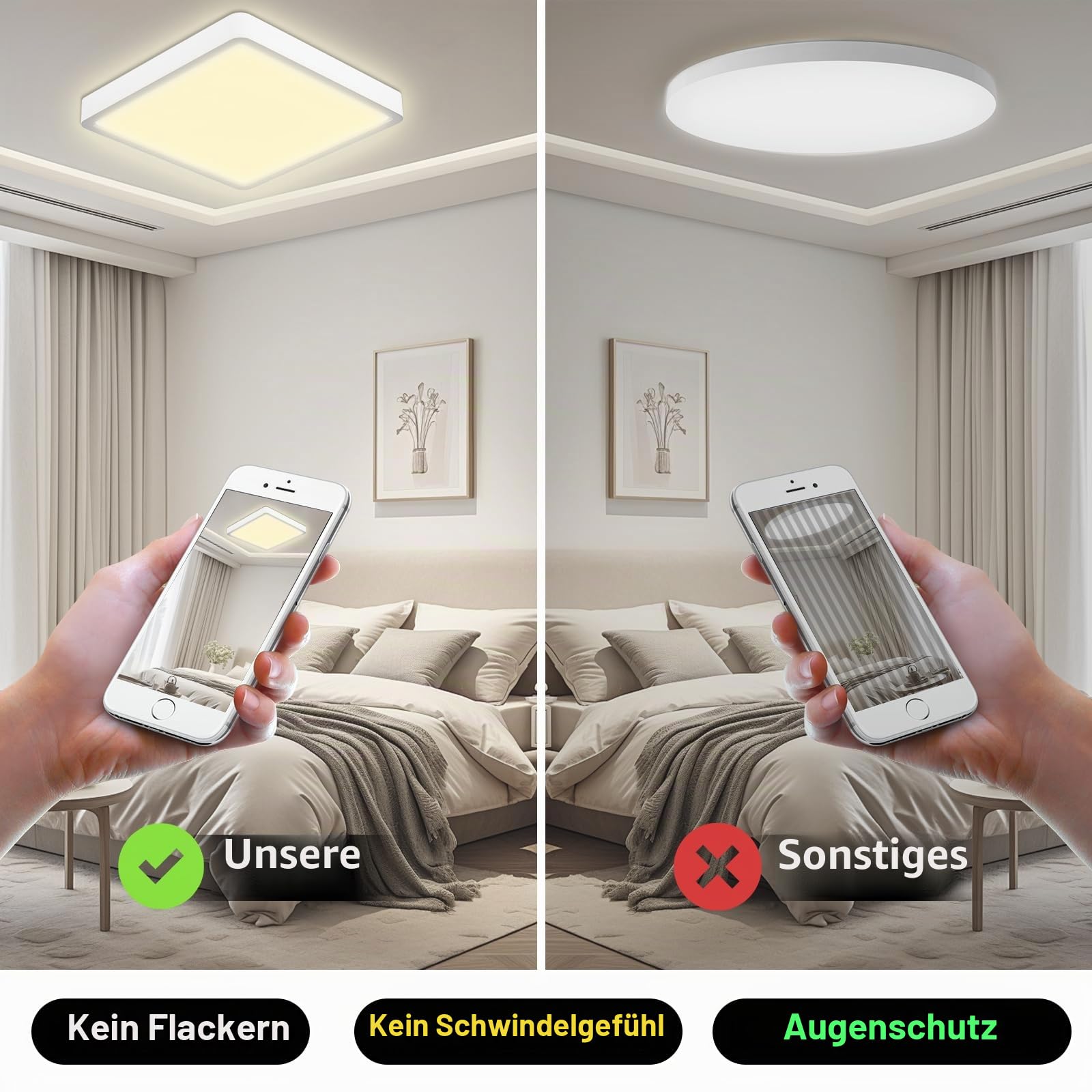 LQWELL® Deckenleuchte LED Deckenlampe, IP44 Wasserfest Badlampe Quadrat Flach 32W 3000K 3400LM Modern Schlicht Lampe Dünn für Wohnzimmer Badezimmer Schlafzimmer Küche Balkon Keller Büro, 400 * 25mm
