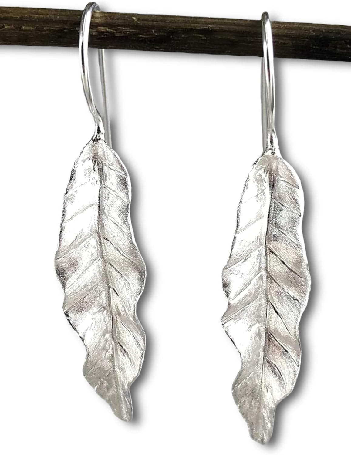 MadamLili Long Leaf Dimensional Earrings - 925 Sterling Silver Botanical Floral Elegant Jewelry - Hanging Casual Dangling Drops - Anniversary Gift