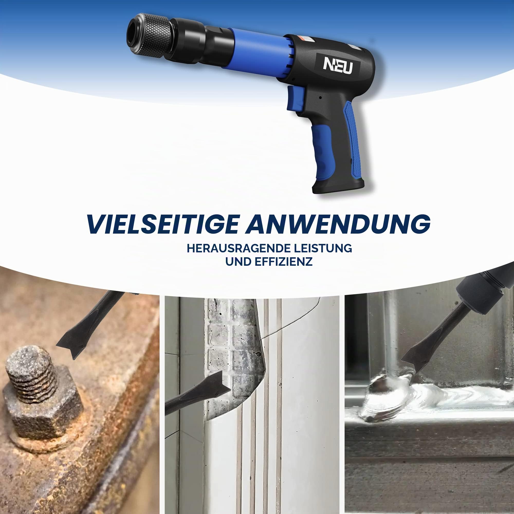 Lufthammer, NEU PNEUPACTURE 250 mm langes Luftmeißel-Set, mit 4 Meißeln, mit Schnellwechselhalter, 2200 bpm, Frontabgas, Luftmeißel zum Schaufeln und Schneiden