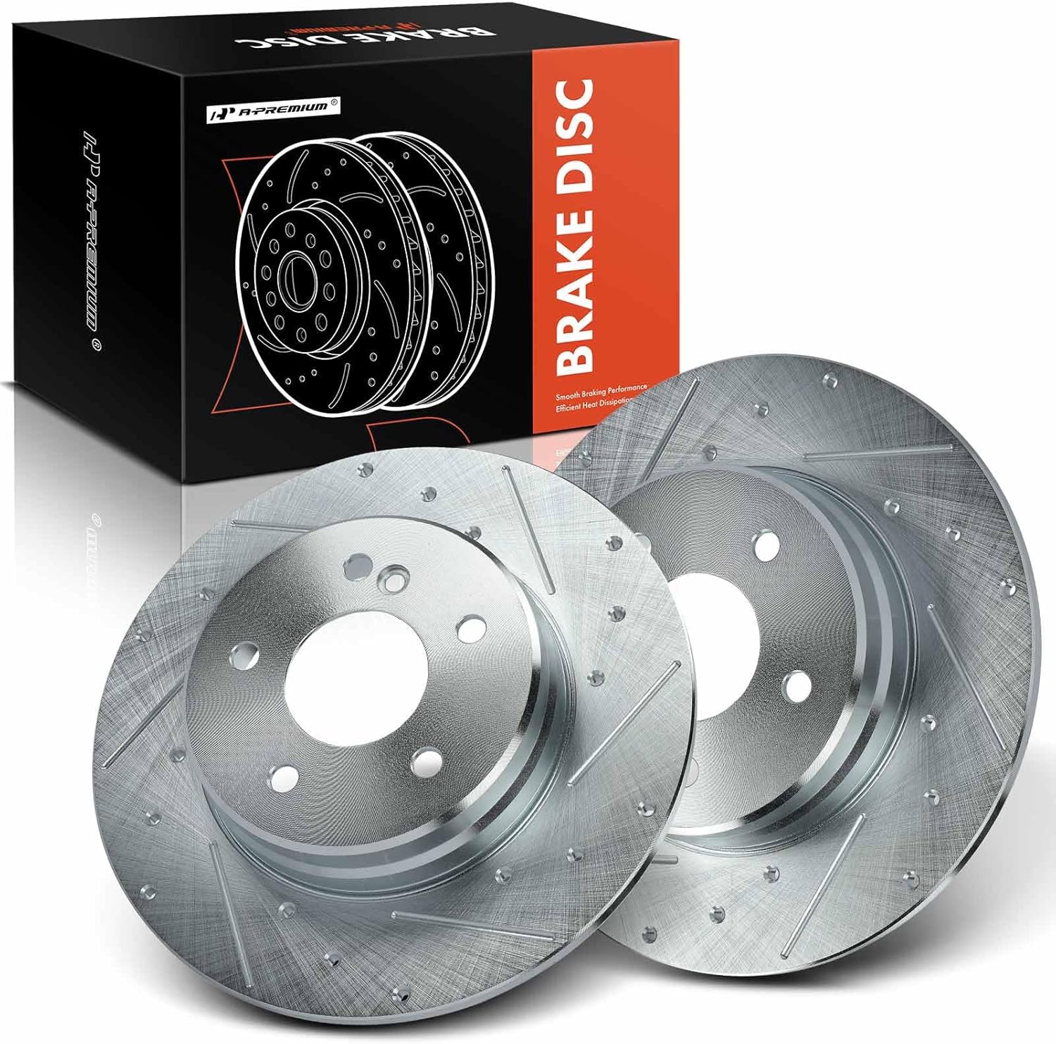 A-Premium 11.42 Inch (290mm) Rear Drilled and Slotted Disc Brake Rotors Set Compatible with Select Mercedes-Benz Models - C320, C350, C230, C280, C320, E300, E320, E420, CLK320, SLK300 2-PC Set