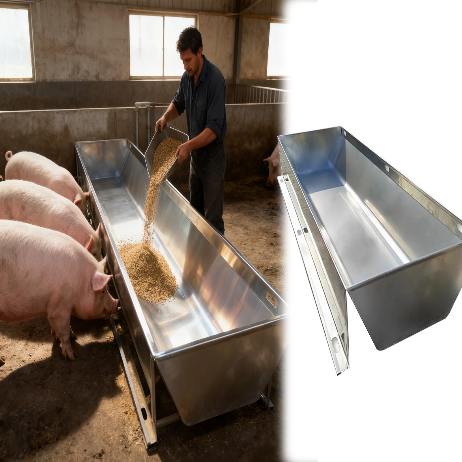 Mangiatoia, abbeveratoio e mangiatoia per maiali, capre, polli e Alpaca - Mangiatoia Impermeabile per Animali da Allevamento, per Uso Interno/Esterno, Facile da Pulire, Dispenser di Fieno e