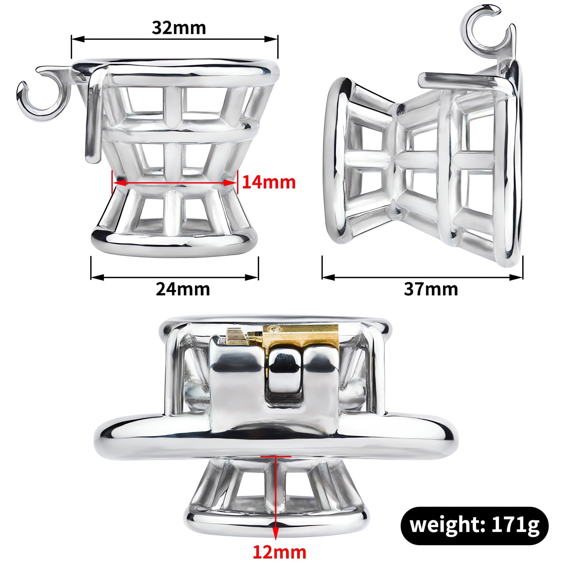 AAKOMA Cage de chasteté masculine en acier inoxydable, dispositif de verrouillage de chasteté creux négatif, jouets de stimulation sexuelle, cage à pénis, jouet sexuel (anneau incurvé 50 mm)