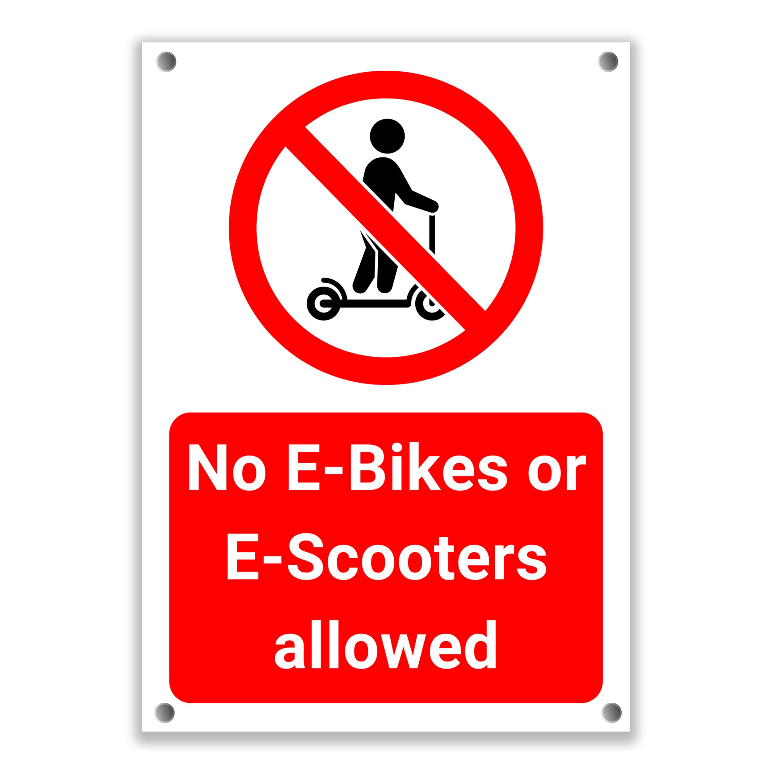 LP Lifestyle No E-Bikes or E-Scooters Allowed Sign – Electric Bike & Scooter Prohibition Notice, Waterproof PVC Safety Sign for Paths & Restricted Areas No.286 (A4 (210mm x 297mm) – Holes)