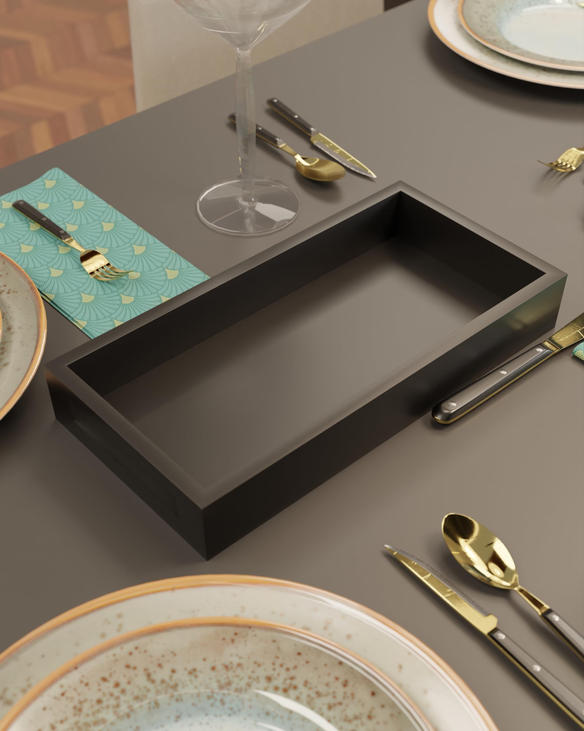 Black Wooden Serving Trays - Set of 2 -7
