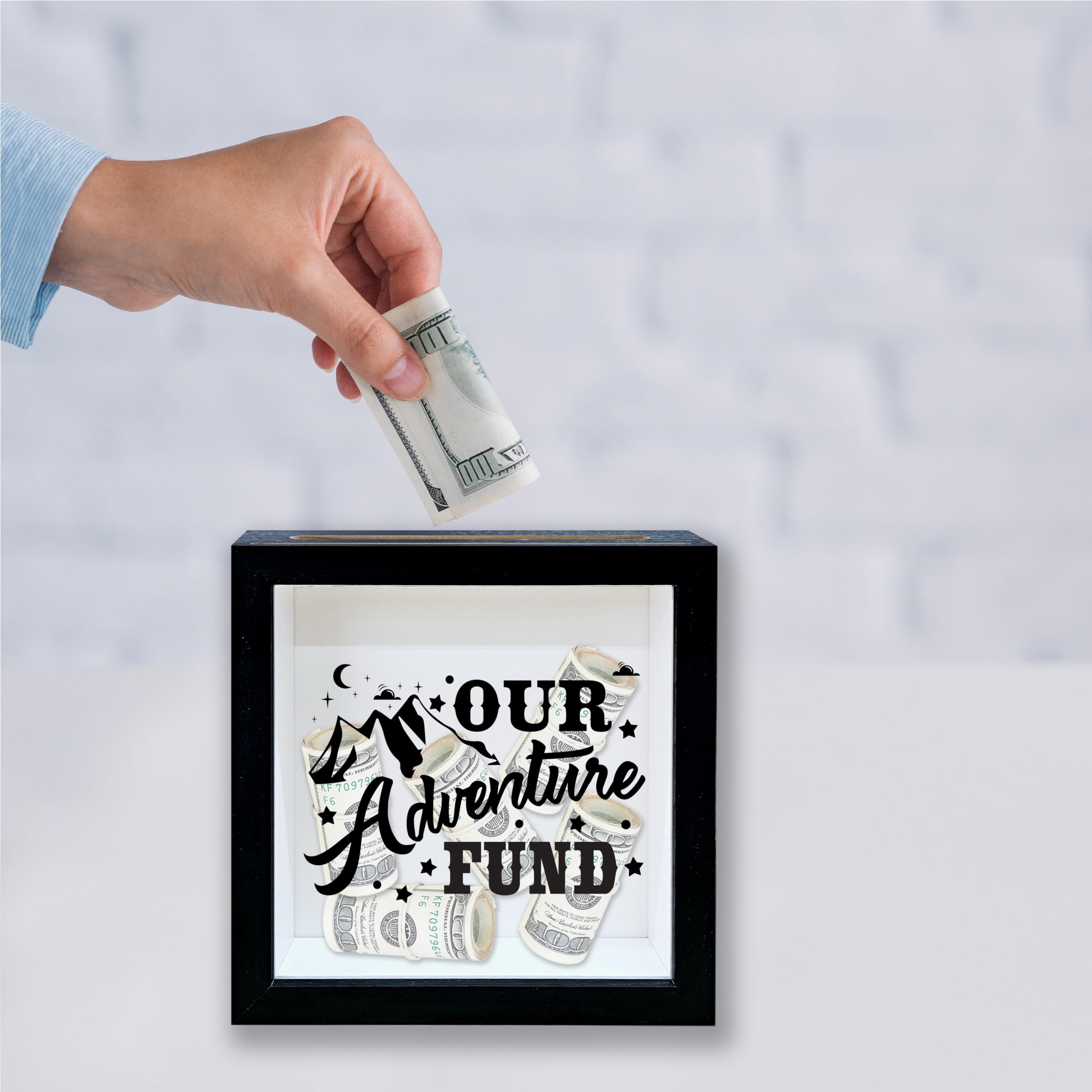 Adventure Fund Black Shadow Box Rahmen, Flitterwochen Fund Box mit Schlitz, Berg Themed Reise Memory Box, Abenteuer Archivbox Geschenke, Dekorative Holz Geld Sparen, Hochzeitsgeschenke für Brautpaare