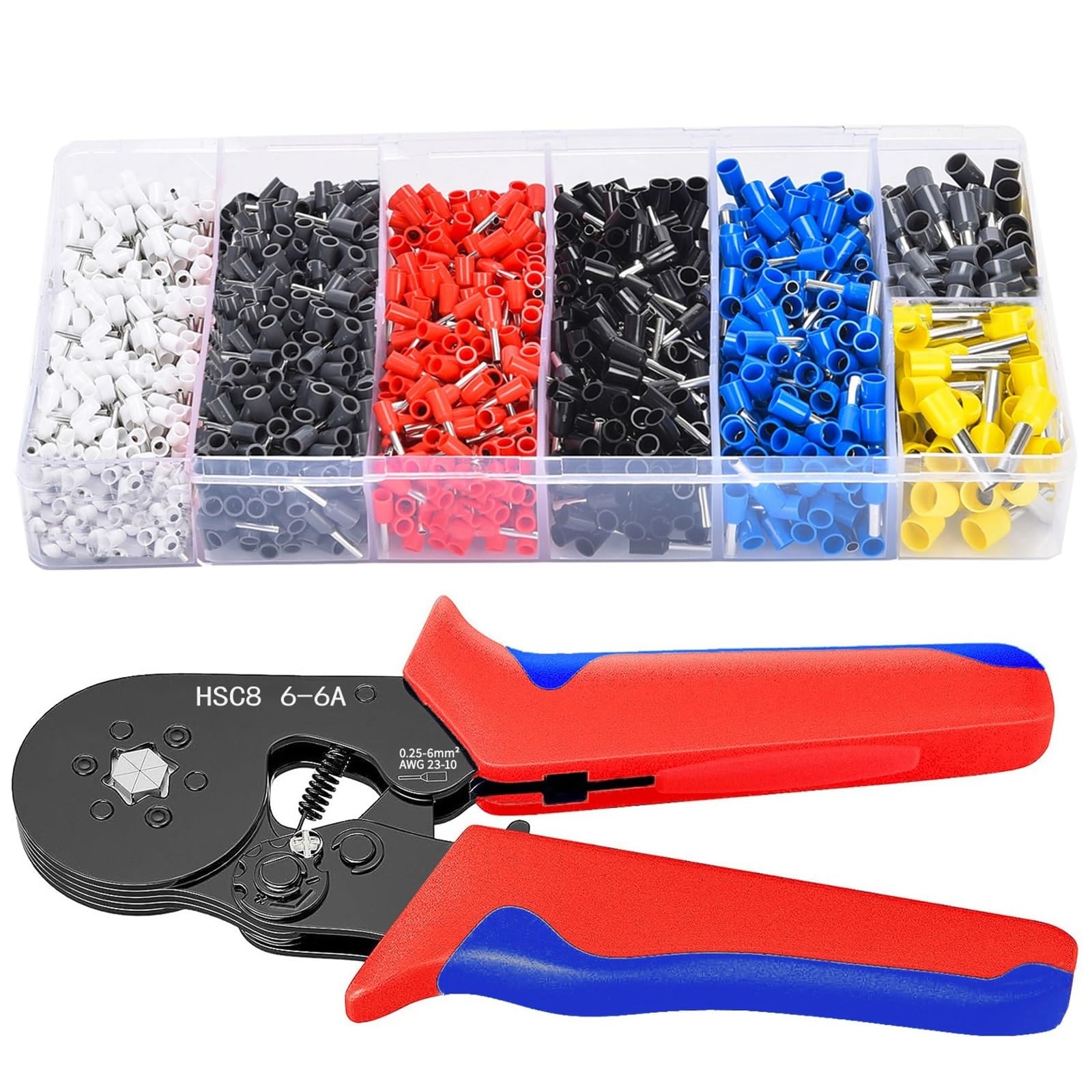 Kvkitklw Hsc8 6-6A 2000Pcs Hsc8 6-4A/6-6A Electrical Wire Connectors Crimping Plier,Insulated Wire Crimp Terminals Crimper,Assortment Clamp Tool Kit(Hsc8 6-6A 2000Pcs)