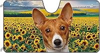 Vista 7 de Parasol para parabrisas de automóvil para perro, diseño de girasoles con diseño de Border Collie, protector solar y reflector de rayos UV, mantiene
