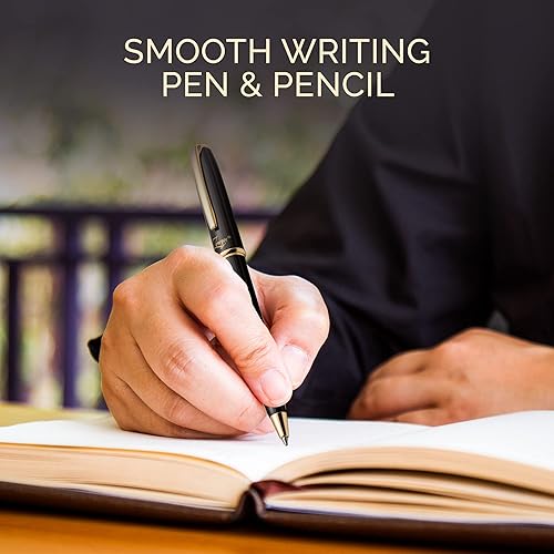 Miniatura 5 de ZenZoi Juego de bolígrafos y lápices negros de lujo, metal, bolígrafo ejecutivo retráctil y lápiz mecánico de 0.028 in, juego de regalo elegante y