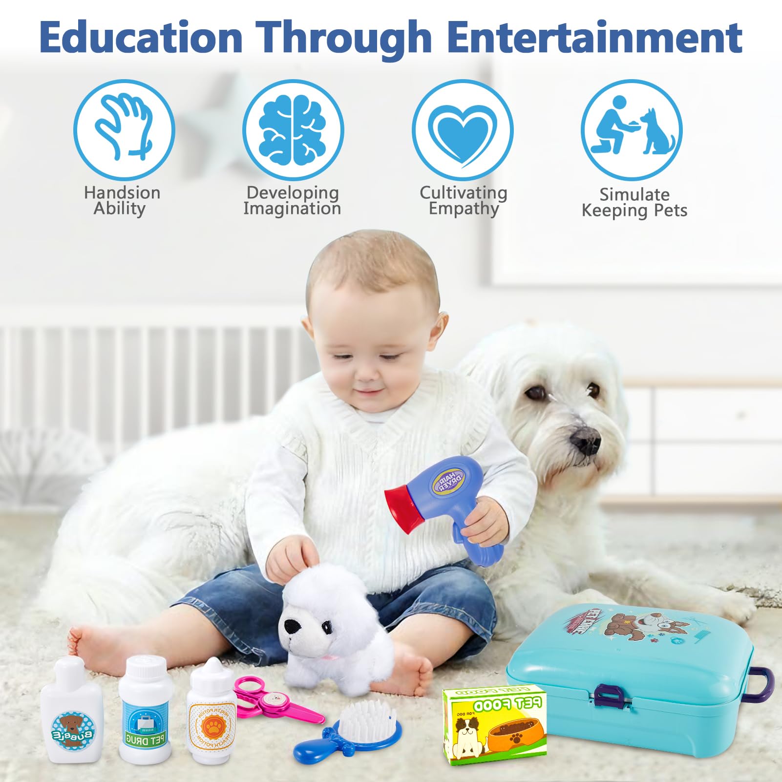HERSITY Jouet Vétérinaire Sac À Dos avec Peluche Chien Jeux D'imitations Cadeau pour Enfants Garçons Filles 3 4 5 6 Ans