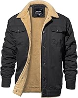 EKLENTSON Men's Fleece Lined Winter Cargo Jacket - Thick Thermal Cotton Coat, Sherpa Warm Lining, Multi-Pockets for Work & Outdoor