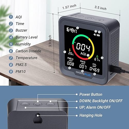 Miniatura 9 de INKBIRDPLUS Detector de CO2 para interiores, monitor de calidad del aire, probador de dióxido de carbono, temperatura y humedad relativa, monitor