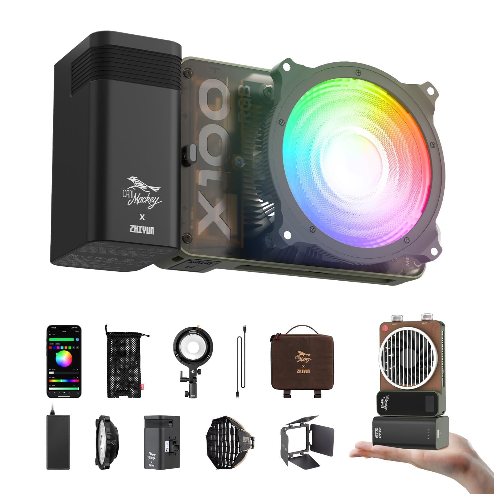 ZHIYUN LEDライト MOLUS X100 COMBO ➕α Zhiyun Molus X100 RGB Pro Video Light,100W 2500K-10000K COB Light