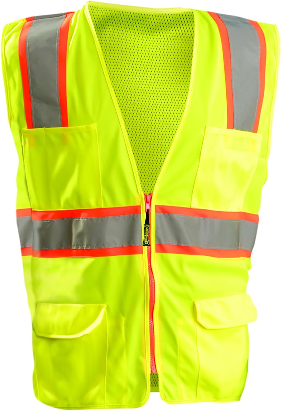 OccuNomix LUX-ATRNSM-YM High Visibility Classic Mesh Two-Tone Zipper Surveyor Safety Vest, Class 2, 100% ANSI Polyester Tricot front and mesh back, Medium, Yellow