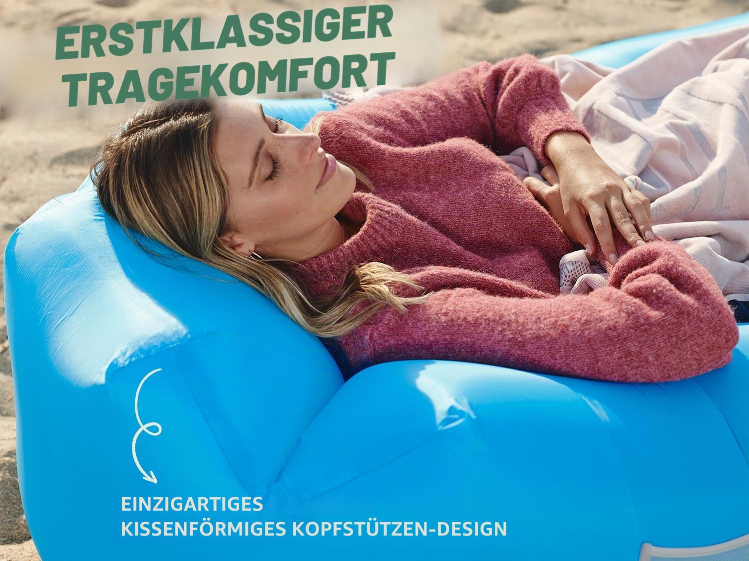Wekapo Aufblasbarer Lounger mit Tragebeutel, Sicherungsstock und Pflaschenöffner für Reisen, Camping, Wander, Schwimmbad- und Strandparties.