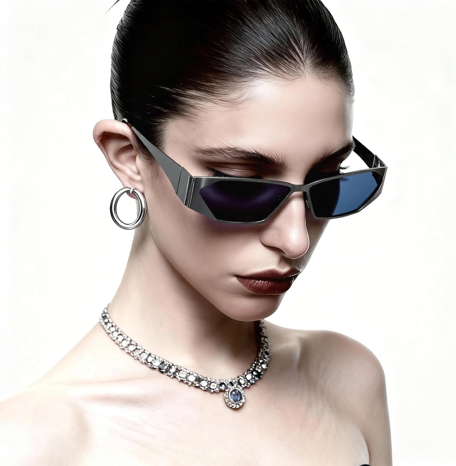 Y2k Sunglasses for Women and Men, Retro Narrow Cat Eye Sunnies - Image 3