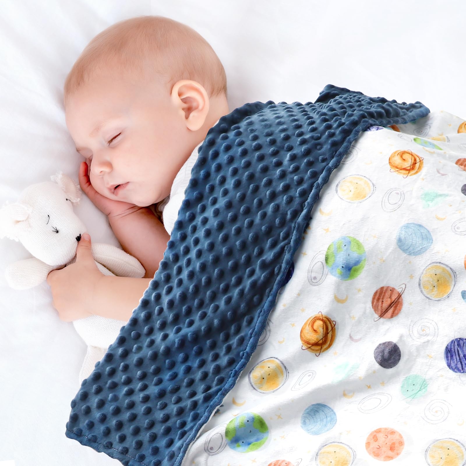 Man Fai Sky Baby Blankets for Boys Girls, Soft Minky Blankets with Double Layer Dotted Backing, Toddler Blanket for Nursery, Stroller, Toddler Bed, Car seat, Cute Planets