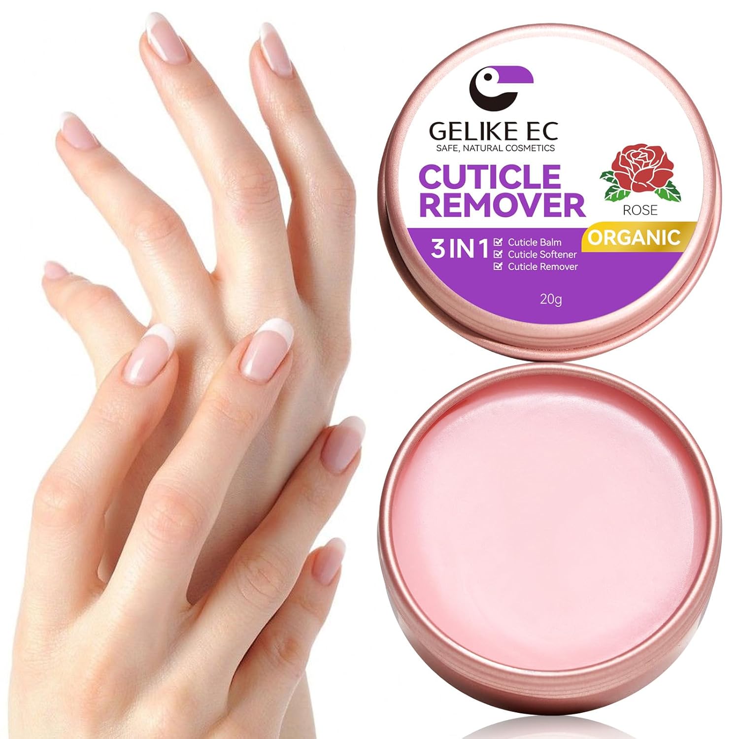 Gelike EC Organic Cuticle Softener Cream: Vitamin E Rose Scented Nail Balm - Moisturizes Dry Cuticles, Strengthens Nails for Women