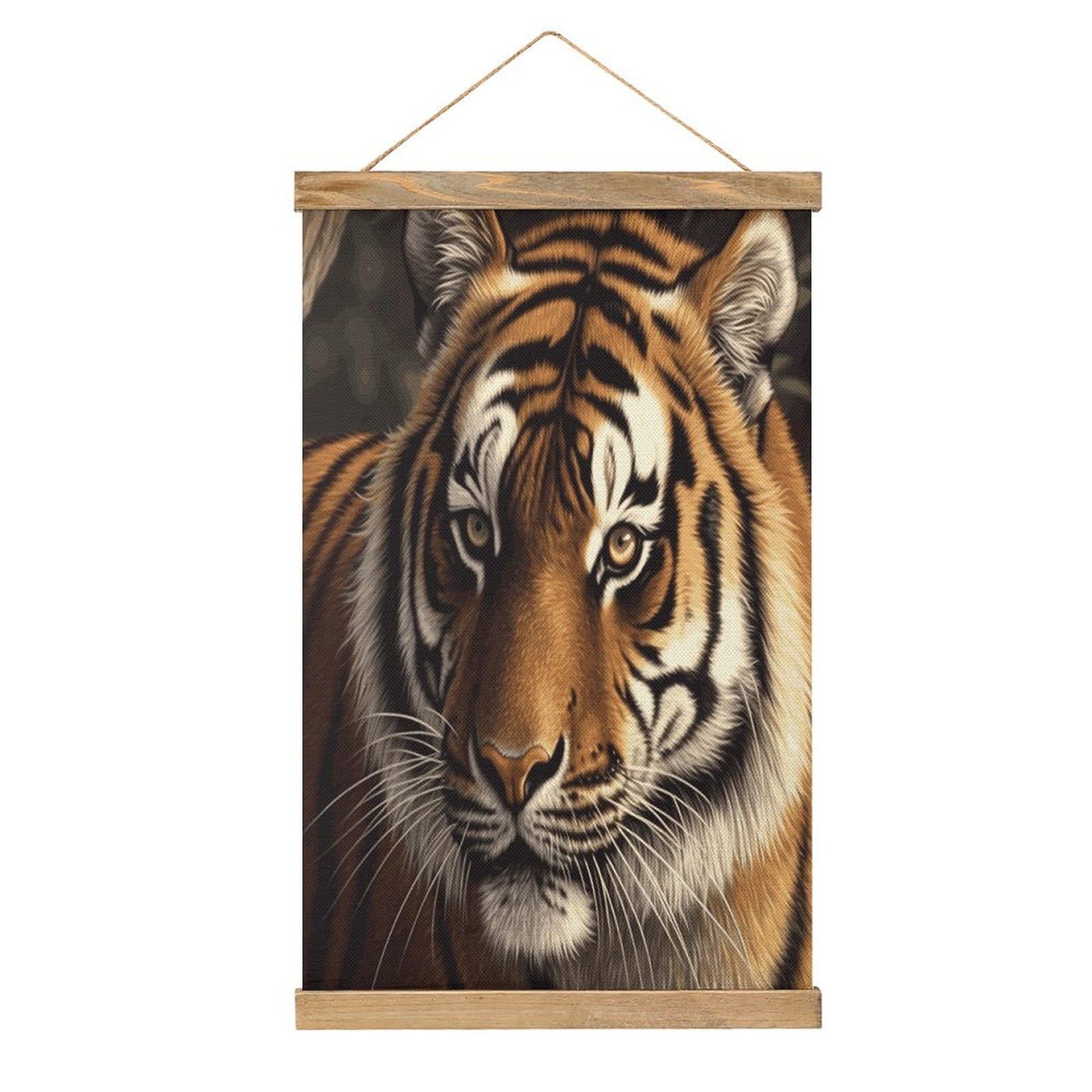 FekiLoot Bengal Tiger Linen Hanging Painting Vintage Poster Hanger Frame Wall Decor Art Painting Printed on Linen Without Fading Living Room Office Bedroom Playroom Apartment Decor