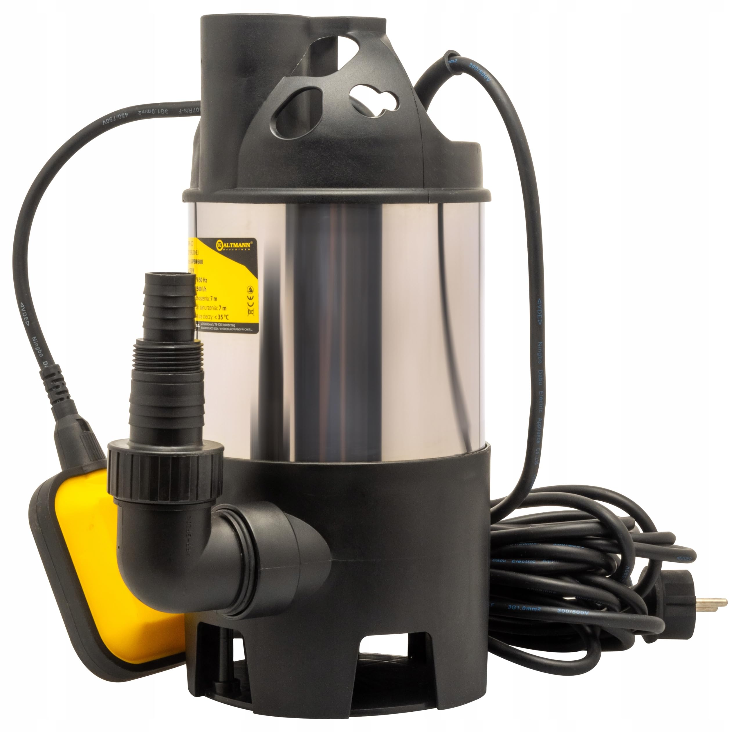 Schmutzwasser-Tauchpumpe 550W – 12.500 l/h – Automatik mit Schwimmerschalter – Kellerpumpe, Gartenpumpe, Regenwasser, flachsaugend – 10 m Kabel, max. 7 m Förderhöhe