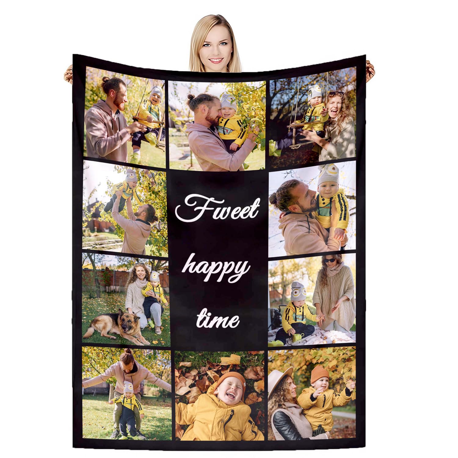 DSSHENGDS Customise Blanket, Fathers Day Birthday Gifts for Dad,Personalised Picture Flannel Blanket, Personalised Gifts for Women, Men, Baby, Kid, Pet, Family-J-180 * 200CM