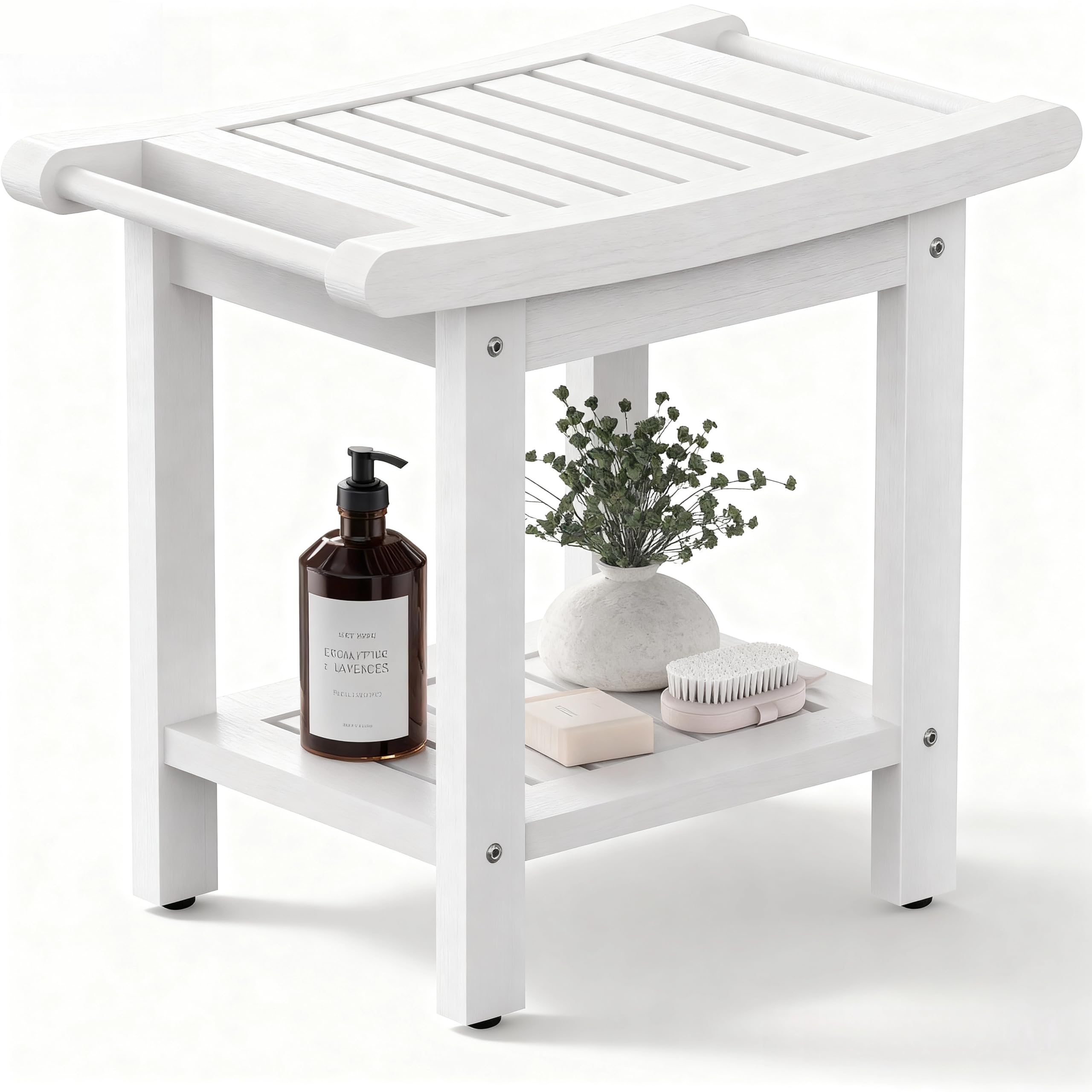 22.8" Poly Lumber Shower Bench for Inside Shower with Handles, White