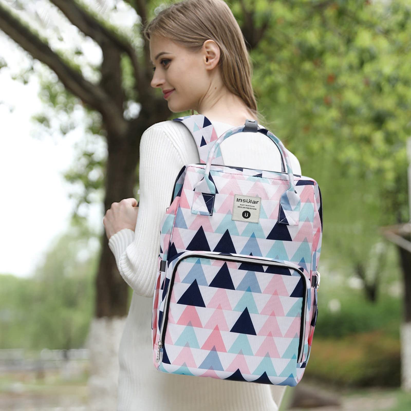 SONARIN Stylish Multifunctional Diaper Bag Backpack,Travel Nappy Changing Bag Mommy Bag with Changing Mat & Stroller Straps(Triangle)