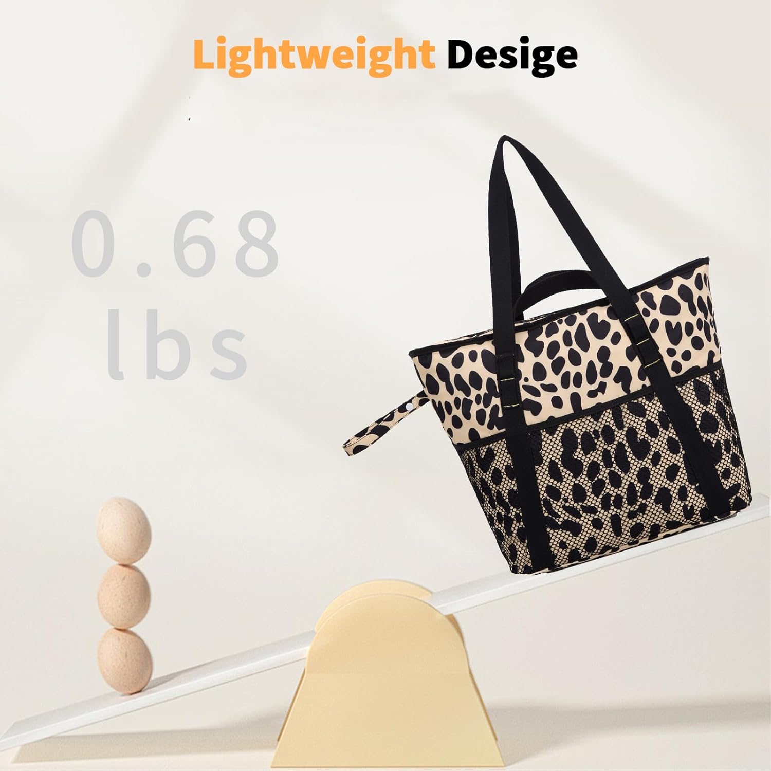 Leopard Print Beach Bag for Women, 26 L Waterproof Foldable Mesh Tote with 8 Pockets for Travel Pool Picnic.