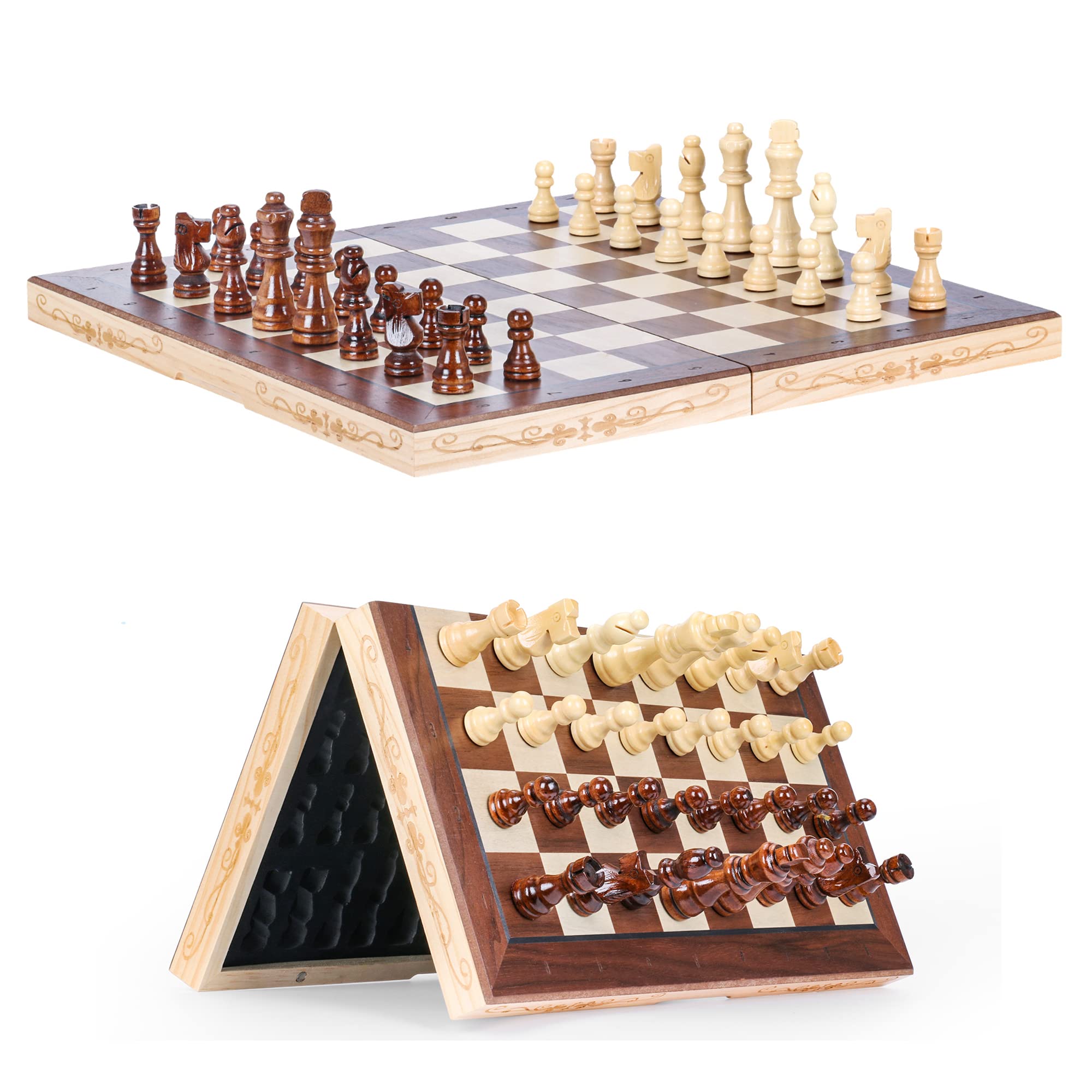 GSE Games & Sports Expert 10 Inch Magnetic Wooden Chess Set With Storage Drawers - Portable Travel Board Game - View #2