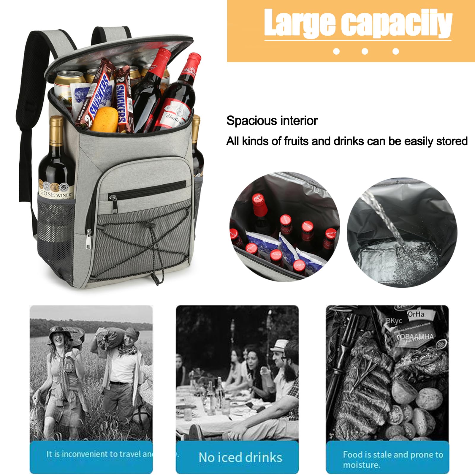 Sac à Dos Isotherme 26L - Glacière Dos Extra Large - Étanche Et Léger Pour Pique-nique, Camping